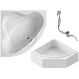 Schulte Eckbadewanne Coralia 140x140 cm, Komplett inkl. Wannenträger und Ablauf, aus hochwertigem Sanitäracryl in Weiß glänzend - Schulte