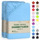 NatureMark 2er Pack Kinder Jersey Spannbettlaken, Spannbetttuch 100% Baumwolle in vielen Größen und Farben MARKENQUALITÄT ÖKOTEX Standard 100 | 70x140 cm - hell blau