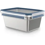 Emsa Clip & Close Stainless Steel, Transparent, Metall, 2,0 L, rechteckig, 16.7x10.2x23.0 cm, lebensmittelecht, auslaufsicher, mikrowellengeeignet, stapelbar, Küchenzubehör, Vorratsbehälter, Frischhaltedosen