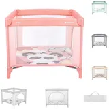 KIKKABOO Laufstall Enjoy, Reisebett klappbar, Matratze, Sichtfenster, Tragetasche pink
