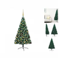 vidaXL Künstlicher Halb-Weihnachtsbaum Beleuchtung Kugeln Grün 210 cm