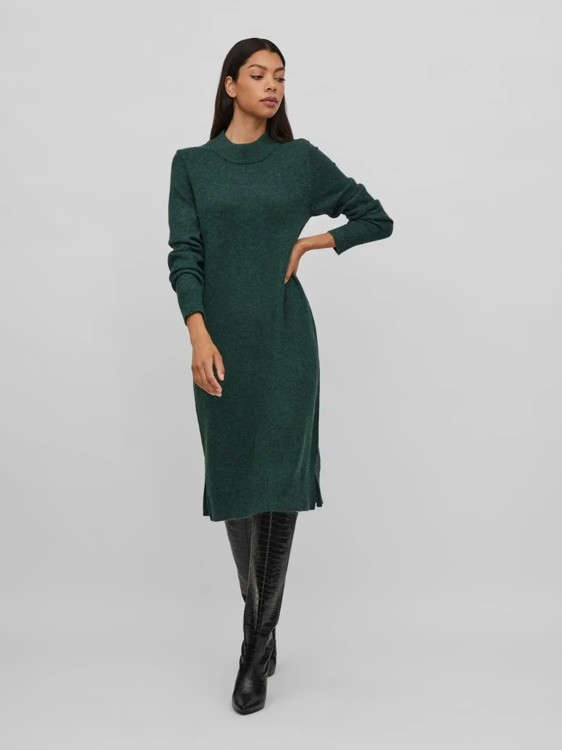 Strickkleid »VIRIL CREW NECK L/S MIDI DRESS - NOOS«, Gr. L (40) - N-Gr, Pineneedle Detail:DARK MELANGE, , 44934167-L N-Gr