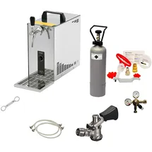 ich-zapfe.de Komplett Set - Zapfanlage, Bierzapfanlage, Bierkoffer, Durchlaufkühler PYGMY 25 1-leitig Trockenkühler, 30 Liter/h, Reinigungsset für Zapfanlage und Keg, Zapfkopf:NC Adapter