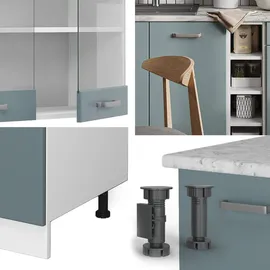 Vicco Küchenzeile R-Line 160 cm Blau-Grau/Weiß