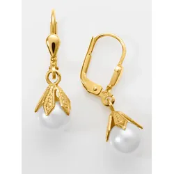 Paar Ohrhänger LADY, gold (gelbgold 375), Ohrringe, Damen, Perle ct, Perlen