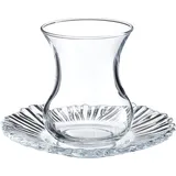 Pasabahce 95961-12-TLG Türkisches Teeglas-Set Aurora, 6 Teegläser und 6 Untersetzer (Kristall-Design)