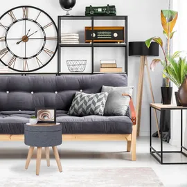 Relaxdays Sitzhocker mit Tischfunktion, gepolsterter Deckel, Stauraum, HxD: 45,5 x 37 cm, Stoff, Holzbeine, grau/natur