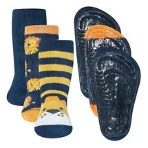 Ewers 3er-Pack Löwe Stoppersocken SoftStep, Socken mit Antirutschsohle für Jungen, Anti-Rutsch-Socken mit Gummisohle, MADE IN GERMANY, 3 Paar rutschfeste Kindersocken für Jungs, Größe 21-22