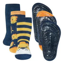 Ewers 3er-Pack Löwe Stoppersocken SoftStep, Socken mit Antirutschsohle für Jungen, Anti-Rutsch-Socken mit Gummisohle, MADE IN GERMANY, 3 Paar rutschfeste Kindersocken für Jungs, Größe 21-22