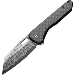 CIVIVI Nugz Twill Carbon Fiber Overlay On Black G10 HandleDamascus BladeLiner
