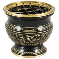 Nklaus Räuchergefäß Gemustert schwarz - Gold Messing mit Gitter