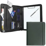 Vebon Vebon® Schreibmappe New York, Kunstleder, piniengrün, A4, mit Klemmbrett, Tabletfach 13'' und Reißverschluss