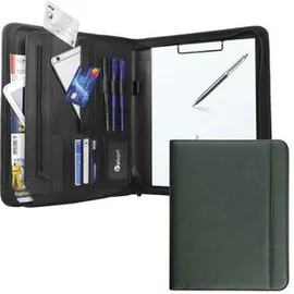 Vebon Vebon® Schreibmappe New York, Kunstleder, piniengrün, A4, mit Klemmbrett, Tabletfach 13'' und Reißverschluss