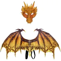 Nishiyuenyi Dragon Kostüm Set Drachenflügel Maske Dinosaurier Rollenspiel Erwachsene Fantasie Vollfarbige Optik Aus Weichem Stoff für Maskenball Halloween Karneva, Gelb