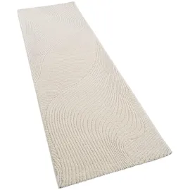 Paco Home Teppich Kurzflor Skandi Japandi Boho Abstraktes Muster 3d Uni Creme 80x250 cm,