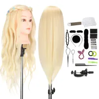 26" Frisierkopf übungskopf Blonde Neverland 70% Tierhaare Echthaar Trainingsköpfe für Friseure Frisierkopf Mit Langen Haaren Puppenkopf Modell Kopf mannequin Kopf Mit halter + DIY Haare Frisuren Set