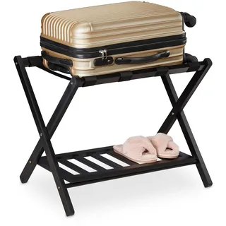 Relaxdays Kofferständer klappbar, mit 2 Ablagen, schwarz