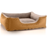 BedDog Hundebett Teddy flauschig, Hundekissen mit abziehbaren waschbaren Bezug, Hundekorb, Hundesofa, für mittel-große Hunde, L, Gold-beige