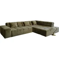 KAWOLA Sofa NEVADA Ecksofa Velvet olivgrün Recamiere rechts mit motorischem Sitzvorzug