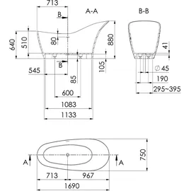 Steinberg 490 freistehende Badewanne 180 x 82 cm (490 8400 W)