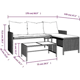 vidaXL Gartensofa in L-Form Loungesofa braun