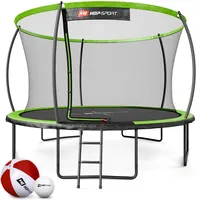 Hop-Sport Trampolin Outdoor Ø 305/366/427/488 cm - Trampolin mit innovativen, gebogenen Netzstangen, Sicherheitszertifikaten und Sicherheitsnetz (Grün/Schwarz, 366 cm)