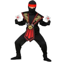 Widmann - Kinderkostüm Ninja mit Waffenset, Schwarz - Rot, Kämpfer, Krieger, Japan, Mottoparty, Karneval