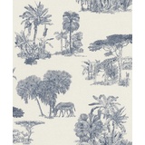 Rasch Textil Rasch Tapete 555011 - Helle Vliestapete mit Safari-Motiven in Blau aus der Kollektion Lirico - 10,05m x 0,53m