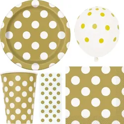 Partygeschirr Gold Party Dekoration Partyset Punkte Geburtstag Hochzeit gepunktet Einweggeschirr