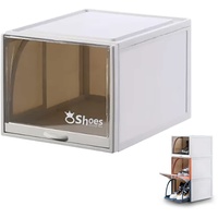 S.I.C Schuhbox, Schuhaufbewahrungsbehälter, Schuhregal mit ausziehbarer Schublade, Aufbewahrung, faltbar, stapelbar, platzsparend (Weiß)