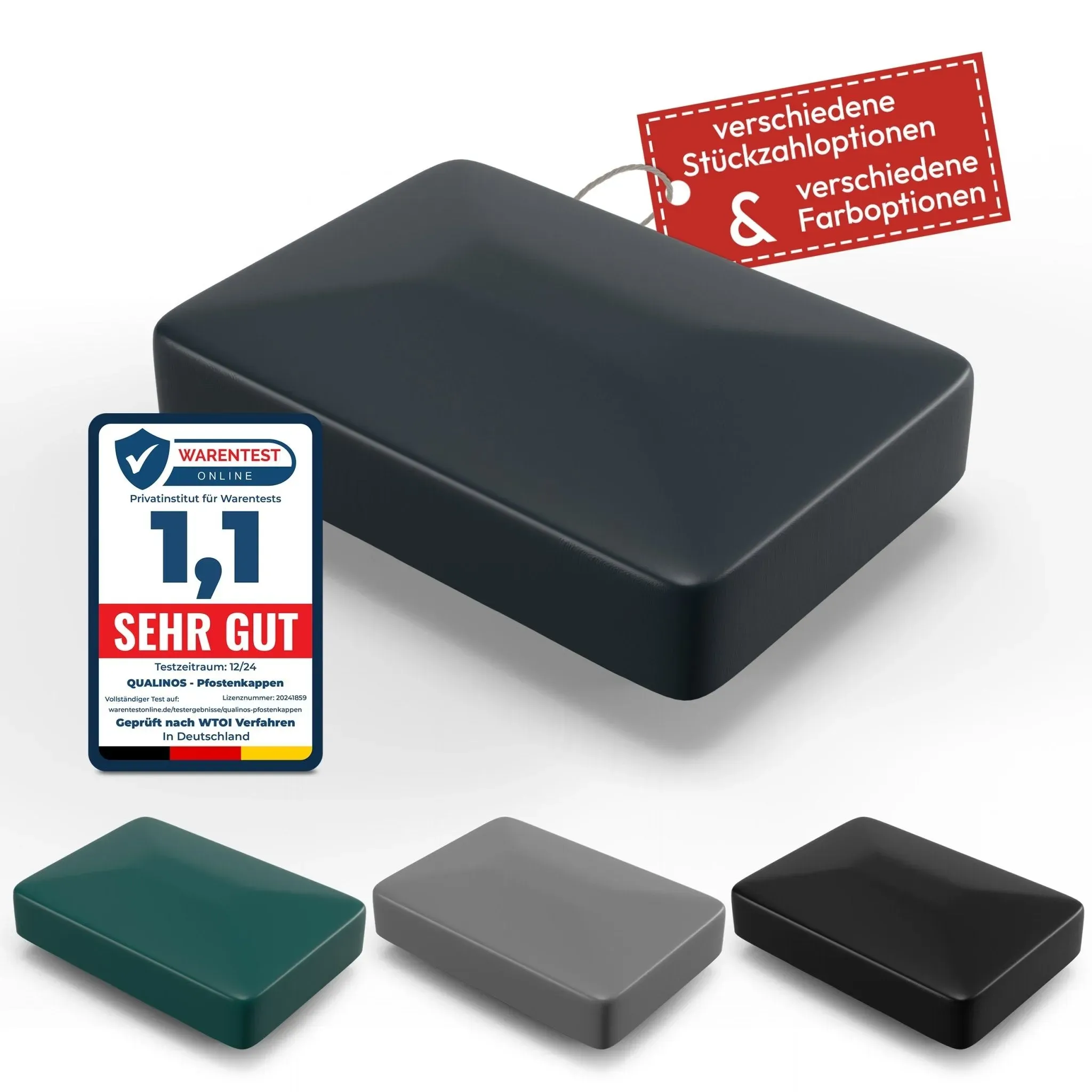 40 Stk. – Qualinos Abdeckkappe Pfosten 60×40 mm Walmdach Schwarz RAL 9005 – Endkappe Doppelstabmatten-Pfosten, PP-Copo UV-stabil, Made in Germany