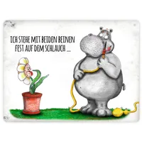 Trendaffe Metallschild XL mit Nilpferd Motiv und Spruch: Mit