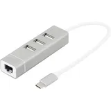 Digitus DA-70253 3+1 Port USB 2.0-Hub mit USB-C® Stecker, mit Aluminiumgehäuse, mit eingebautem Konverter, Metallgehäuse Aluminium