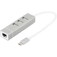 Digitus DA-70253 3+1 Port USB 2.0-Hub mit USB-C® Stecker, mit Aluminiumgehäuse, mit eingebautem Konverter, Metallgehäuse Aluminium