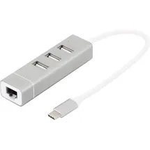 Digitus DA-70253 3+1 Port USB 2.0-Hub mit USB-C® Stecker, mit Aluminiumgehäuse, mit eingebautem Konverter, Metallgehäuse Aluminium