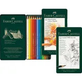 Faber-Castell - Künstlerfarbstift Polychromos 12er Metalletui + Castell 9000 Bleistifte Art Set 12er Etui Basic Set