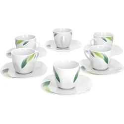 Van Well Siena 6er Set Espressotasse + Untertasse, Espresso-Set, Blattdekor, edles Marken-Porzellan