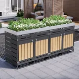Flieks Mülltonnenboxen Mülltonnenverkleidung 2er mit Pflanzkasten, Mülltonnenschrank mit Schloss für 4 Tonnen, 120–240L, 262x79x120 cm, Schwarz - Schwarz