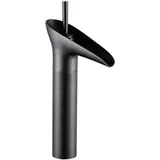 Wasserhahn Bad Schwarz Matt, Bevankly Wasserfall Waschtischarmatur Retro Schwarz Armatur Bad Hoch, Einhebel Waschbecken Armatur Badarmatur aus Messing für Badezimmer, Schwarz Matt, G3/8