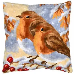 Kreuzstichkissen "2 Rotkehlchen Winter"