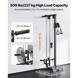 Vevor Latzugstation, 3-in-1 Latzugturm zur Wandmontage, Kraftstation bis ca. 227 kg mit Latzugstange Seilzug, Krafttraining für Rücken Arme Schultern Bauch, Latzugmaschine für Fitnesscenter Zuhause