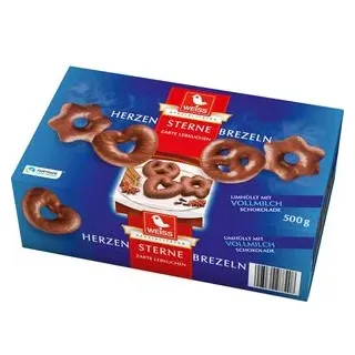 Weiss Lebkuchen Herzen Brezeln Sterne, mit Vollmilchschokolade, 500g
