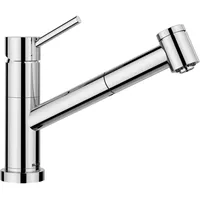 BLANCO KANO-S-F Vario | Küchenarmatur in chrom | Niederdruck | Mit herausziehbarem Schlauch | Vorfenstermontage | Keramik Kartusche | mit umstellbarer Brause für starken Strahl | [5,5x26,4x20,1 cm]