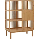 MCW Bambus Standregal MCW-N81, Badezimmerschrank Badschrank Badregal Kommode, 3 Regalböden Schiebetür MVG 115x80x45cm