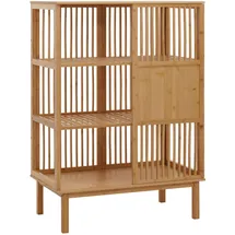 MCW Bambus Standregal MCW-N81, Badezimmerschrank Badschrank Badregal Kommode, 3 Regalböden Schiebetür MVG 115x80x45cm
