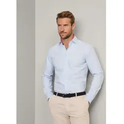 Hackett London für Herren. HM3010254 Textur blaues Hemd (L), Lässig, Baumwolle, Klassisch, Langarm