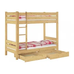 Erst-Holz Etagenbett extra stabil Kiefer 100x200 Stockbett Nische 100 Rollroste Bettkästen 60.16-10S2