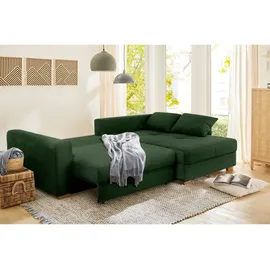 luma-home Dauerschlaf-Ecksofa Federkern Schlafsofa Couch Bettkasten ausziehbar Cord Grün & 15156 - Grün