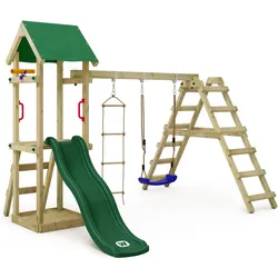 Spielturm Klettergerüst TinyLoft mit Schaukel & grüner Rutsche WICKEY 8m2