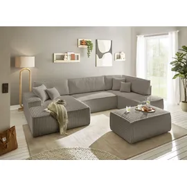 OTTO home Wohnlandschaft OTTO HOME "FINNLEY U-Form XXL 329 cm - OTTO. Verlässliche Qualität.", grau (taupe), B:329cm H:85cm T:195cm, Bezugstoff 100% PES ;Gramatur 400g/qm +/- 5%, Sofas, Wohnlandschaft, Schlafsofa, Bettkasten, in Bouclé, Struktur fein und Mega Cord